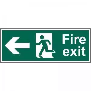 Image of Fire Exit Man Arrow Left sign 600 x 200mm. Manufactured from strong