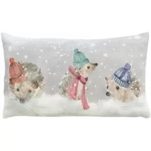 Image of Evans Lichfield Snowy Hedgys Watercolour Cushion Cover, Multi, 30 x 50 Cm