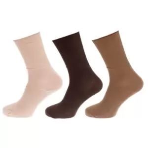 Image of Universal Textiles Womens/Ladies Bamboo Diabetic Wellness Socks (3 Pairs) (4-8 UK) (Dark Brown/Light Brown/Beige)