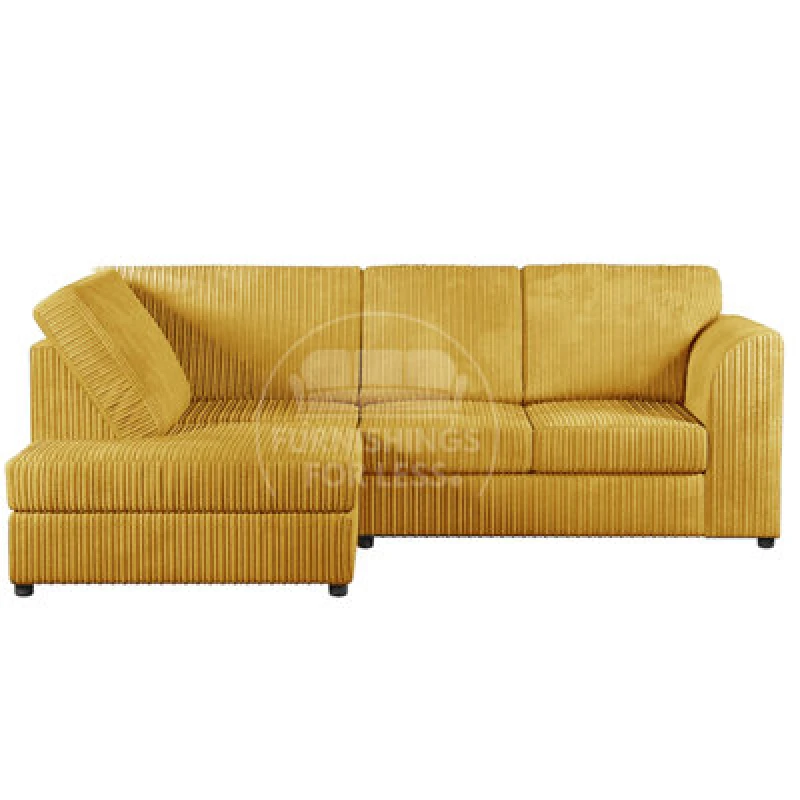 Image of Furnishings For Less UK Luxor Mustard Jumbo Cord 4 Seater Corner Sofa Left Hand Facing - Full Back