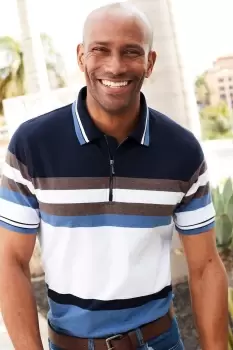 Image of Zip Neck Colour Block Polo Shirt