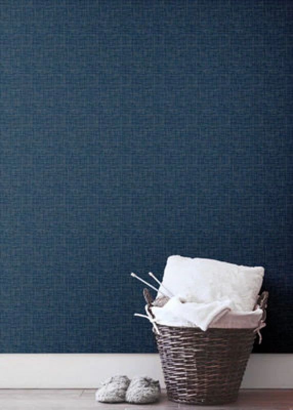 Image of Muriva Blue Texture Fabric Effect Patterned Wallpaper