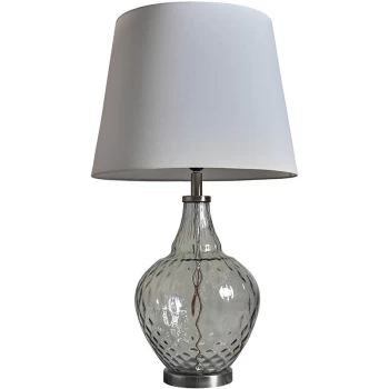 Image of Clear Glass & Brushed Chrome Table Lamp with a Tapered Lampshade - White - No Bulb