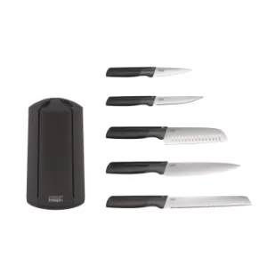 Image of Joseph Joseph Elevate 5 Piece Kitchen Knives Carousel Set Black and Silver