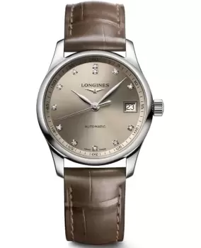Image of Longines Master Automatic Beige Diamond Dial Leather Strap Womens Watch L2.357.4.07.2 L2.357.4.07.2