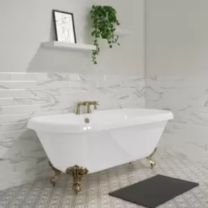 Image of Freestanding Double Ended Roll Top Bath with Brushed Brass Feet 1690 x 740mm - Park Royal
