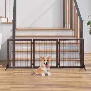 Image of PawHut 3 Panel Pet Gate Pine Frame Indoor Foldable Dog Barrier w/Supporting Foot Dividing Line Aisles Stairs