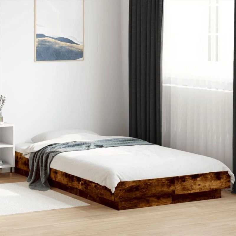 Image of VIDAXL Bed Frame with LED Lights without Mattress Smoked Oak 90x190cm Vidaxl 3281151