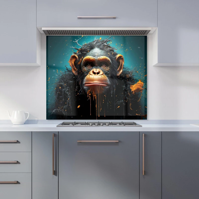 Image of Warren Reed - Designer Monkey Face Splashart Blue Kitchen Splashback Size: 900mm x 750mm Blue Unisex 900mm x 750mm