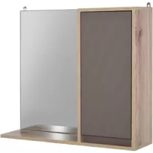 Image of 49x57cm Wall Mounting Bathroom Cabinet & Mirror Shelf Door Home Storage - Grey, Oak Color - Homcom