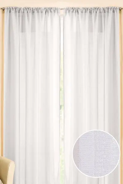 Image of Tyrone Textiles Casablanca Contemporary Metallic Linen-Look Voile Panel with Shimmering Yarn - Pair White