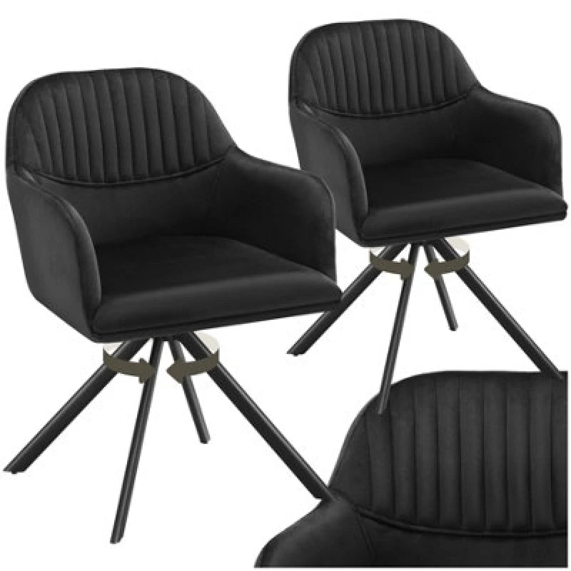 Image of Tectake Set Of 2 Lounge Armchair Living Room Accent Chair 360 Swivel Slim Steel Legs Velvet Fabric - Black/black