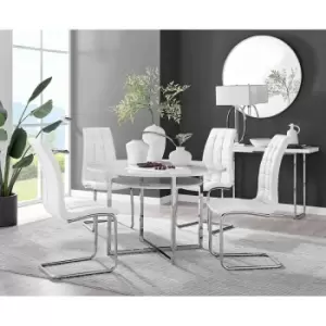 Image of Furniture Box Adley White High Gloss Storage Dining Table and 4 White Murano Chairs