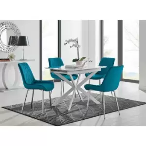 Image of Furniture Box LIRA 100 Extending Dining Table and 4 Blue Pesaro Silver Leg Chairs