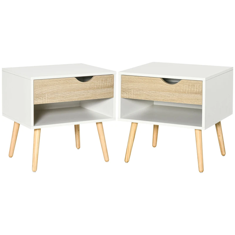 Image of HOMCOM Bedside Table Set: Modern Nightstands with Drawer & Shelf, Bedroom & Living Room Storage, Set of 2 Aosom UK