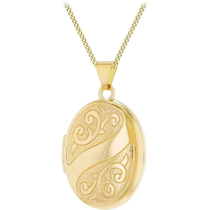 Image of Be You 9ct Gold Engraved Oval Locket Necklace Yellow Gold female 18in