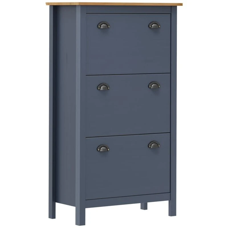Image of VIDAXL Shoe Cabinet Hill Grey 72x35x124cm Solid Pine Wood Vidaxl 8719883910710