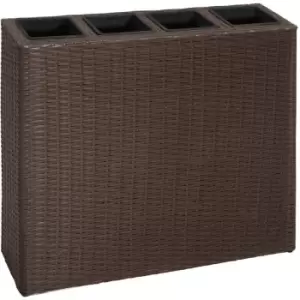 Image of Garden Raised Bed with 4 Pots Poly Rattan Brown Vidaxl Brown
