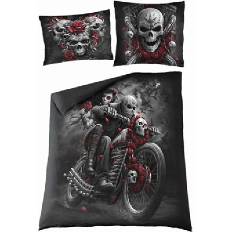 Image of Spiral Direct Skull And Roses Duvet Cover Set Black (Double)