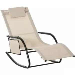 Image of Breathable Mesh Rocking Chair Outdoor Recliner w/ Headrest Cream White - Outsunny