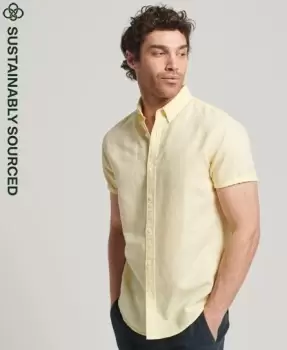 Image of Superdry Mens Organic Cotton Studios Linen Short Sleeve Shirt Yellow / Pastel Yellow - Size: S