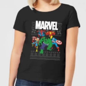 Image of Marvel Avengers Group Womens Christmas T-Shirt - Black