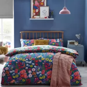 Image of Wild Meadow Floral Duvet Cover Set Royal Blue