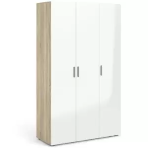 Image of Pepe Wardrobe with 3 doors in Oak with White High Gloss - Oak and White High Gloss