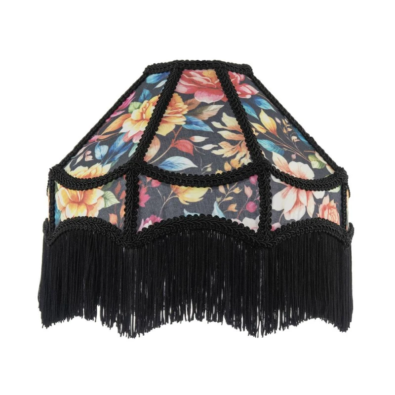 Image of Happy Homewares Black Victorian Empire Lamp Shade with Chic Multi Colour Floral Design Size: 12" Multicolor Unisex 12"