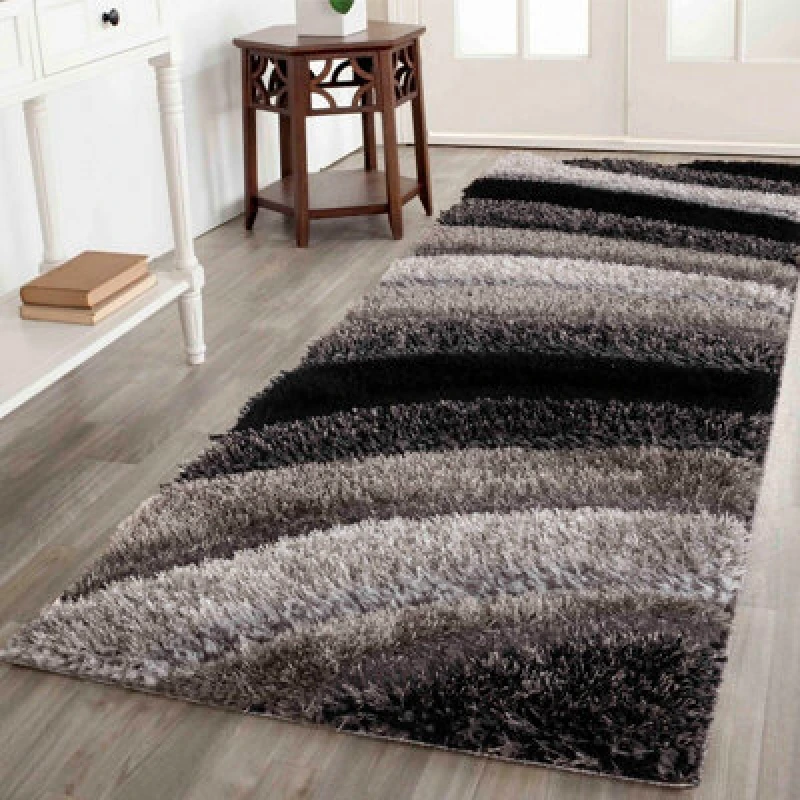 Image of Modern Soft Waves Shimmer Shaggy Area Rugs Grey 60X220 Cm