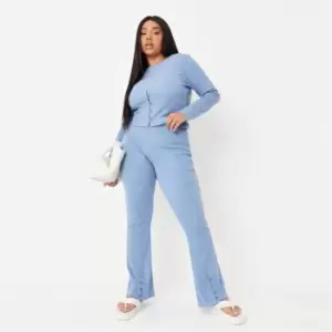 Image of Missguided Plus Coord Rib Split Button Hem Flare - Blue