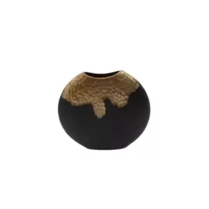 Image of Olivia's Black And Gold Round Dimpled Vase Small