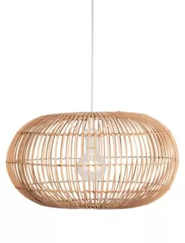 Image of Bali 1 Light Pendant, Rattan Shade, Black Suspension