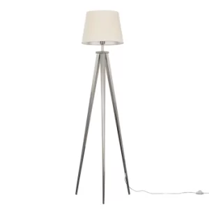 Image of Nero Brushed Chrome Tripod Floor Lamp with Beige Aspen Shade