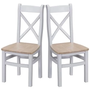 Image of Madera Ready Assembled Pair of Cross Back Wooden Chairs - Grey