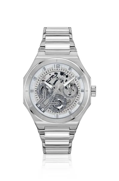 Image of HUGO 1530377 Mens #Grail Skeleton (44mm) Silver Dial / Watch