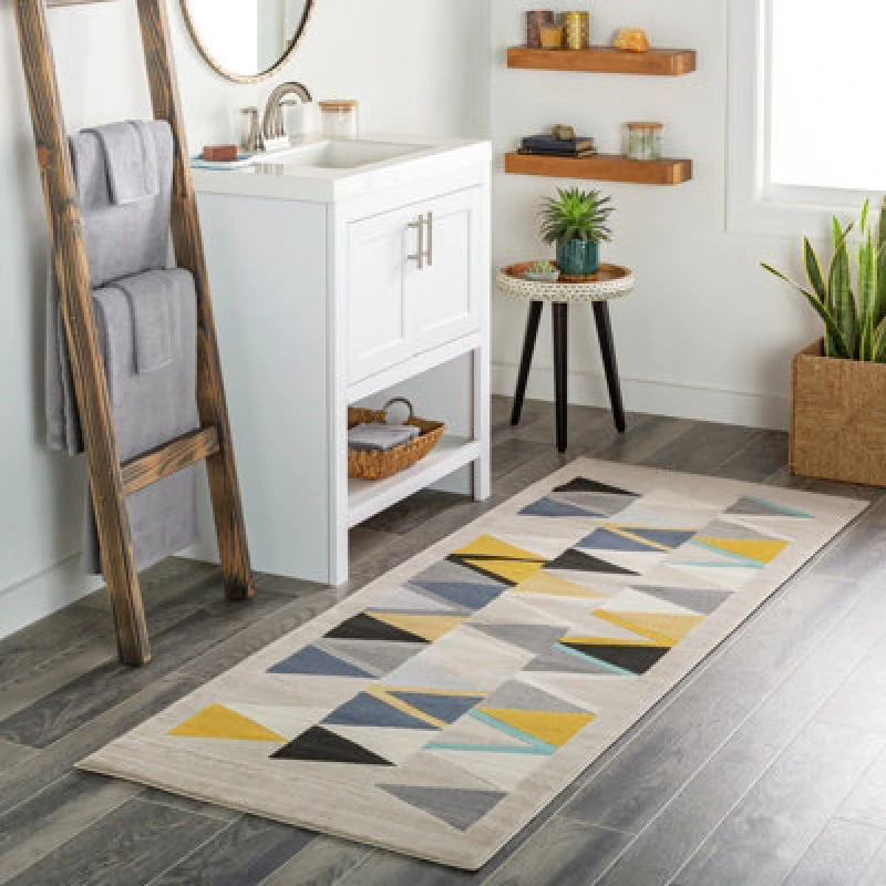 Image of Livabliss Scandi Geometric Mustard Delaney Runner Rug 80 X 220 Cm - Easy Care, Non Shedding, Ideal For Hallway Or Beside The Bed
