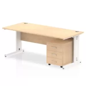 Image of Impulse 1800 x 800mm Straight Office Desk Maple Top White Cable Managed Leg Workstation 3 Drawer Mobile Pedestal