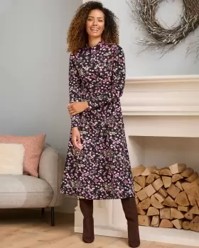 Image of Cotton Traders Womens Turtleneck Print Jersey Midi Dress in Black