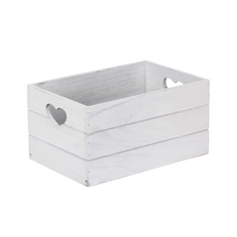 Image of Red Hamper Wb026 Wood Small Vintage Effect Heart Cut Handle Wooden Storage Crate