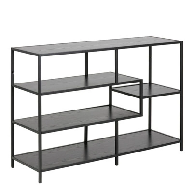 Image of Furniture To Go Seaford Wide Black Metal Bookcase With 4 Black Oak Shelves