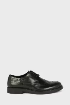 Image of Mens Black Leather Smart Derby Brogue Shoes