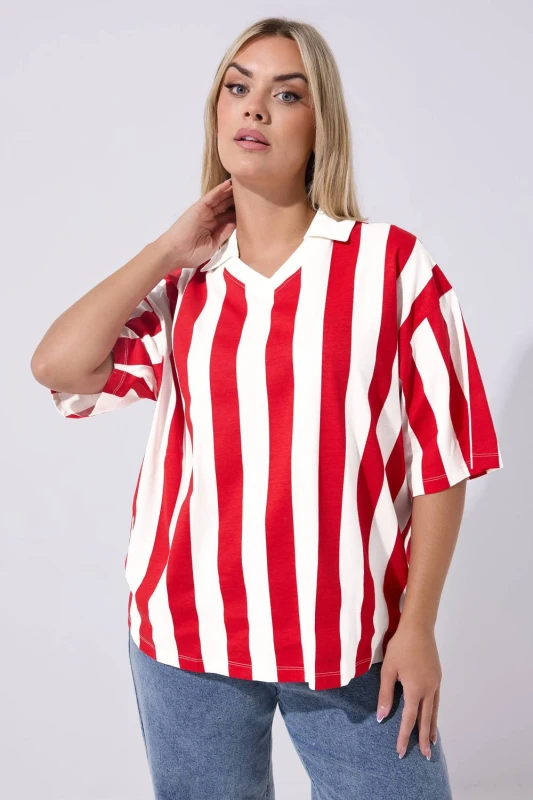 Image of Yours Womens Stripe Collar Top Size: 18 Multicolor Female 18