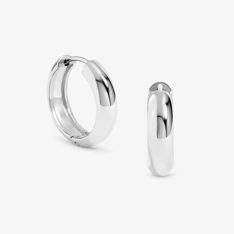 Image of Jon Richard Platinum Plated Stainless Steel Flat Surface Hoops Silver female One Size