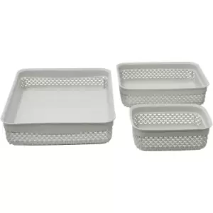 Image of Droplette Design Set of 3 Rectangular Plastic Storage, Grey, One Size