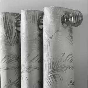 Image of Fiji Eyelet Ring Top Curtain Pair Fully Lined Curtains Silver 90x108 Jacquard - Silver