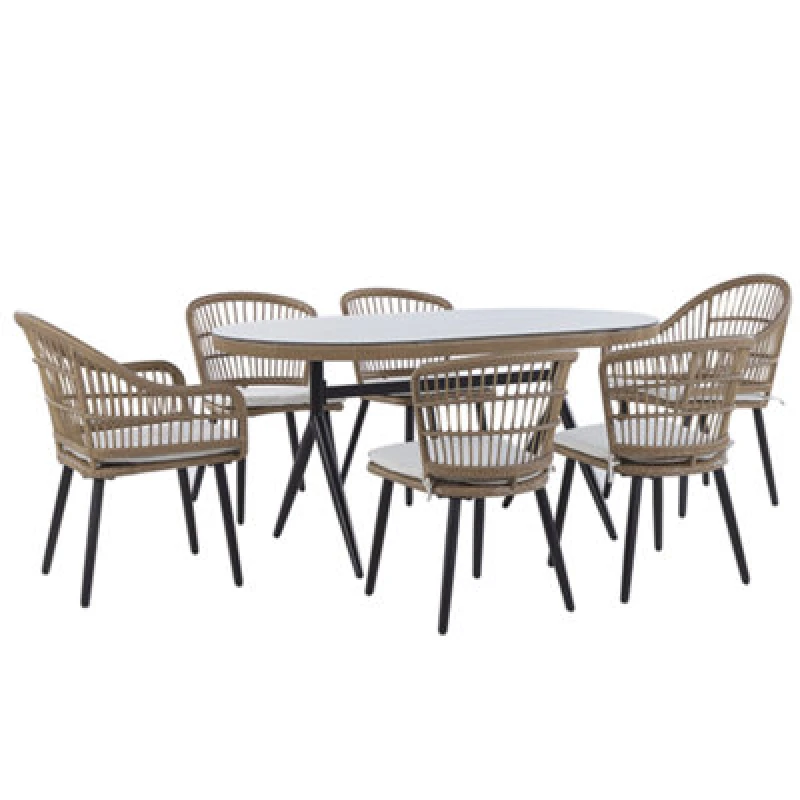 Image of Beliani Garden Dining Set 6 Seater Aliano Ii With Cushions Pe Rattan Beige