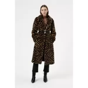Image of Hugo Tiger Print Marinaki Faux Fur Coat - Brown