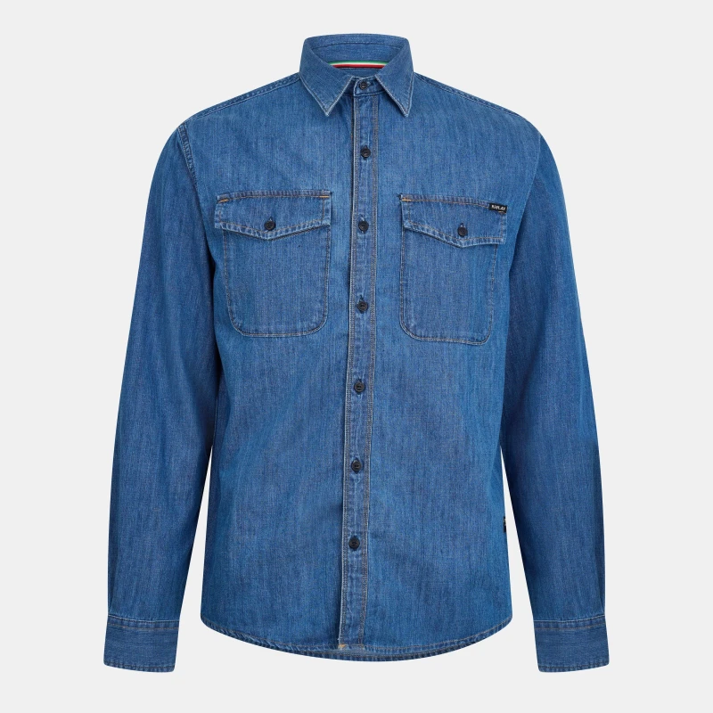 Image of Replay Mens Long Sleeve Denim Shirt Mid Blue male S