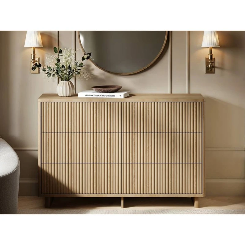 Image of Solace+Co Velmor Ribbed Chest of 6 Drawers in Light Oak Light Oak Unisex